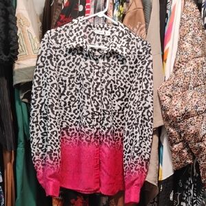 Cato Black and Pink Leopard Print Button-Down Shirt